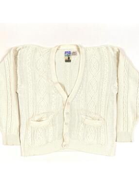 Vintage Ellesse Golf Cardigan Sweater Knit Deep V-Neck Linen Cotton Sz L